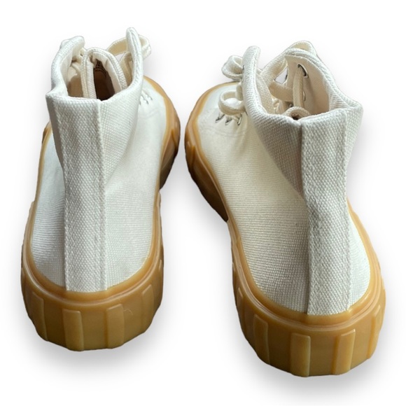 Zara Off White Canvas Hi Top Platform Sneakers Cream With Flax Gum Sole 7 - Picture 4 of 5